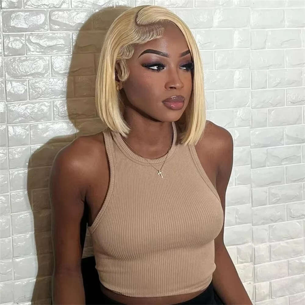 Bob x Blonde Hair Wig Human Lace Frontal Brazilian Straight Front for Women