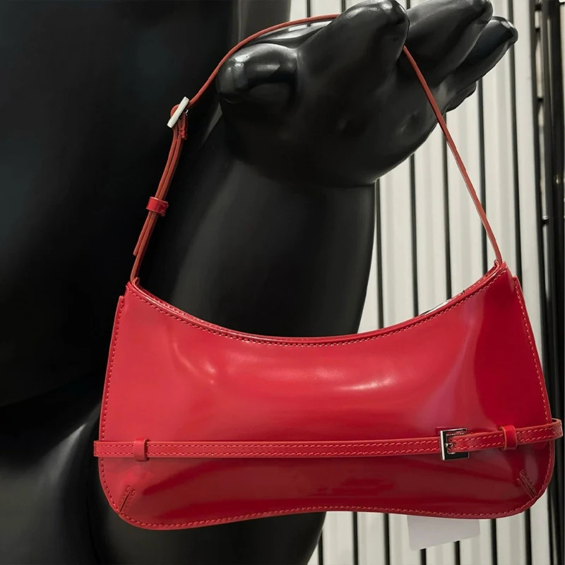 Womens er Red Patent Leather Bottom Bag French Street Fashion Trend Small Shoulder Bag Wallet 241018
