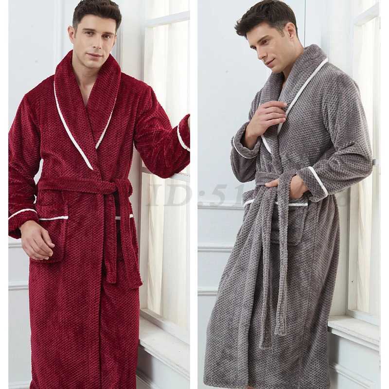 Winter Thicken Warm Mens Sleepwear Bathrobe Gown Large Size 4XL Couple Flannel Long Robe Nightwear Coral Fleece Home ClothesXJ241018