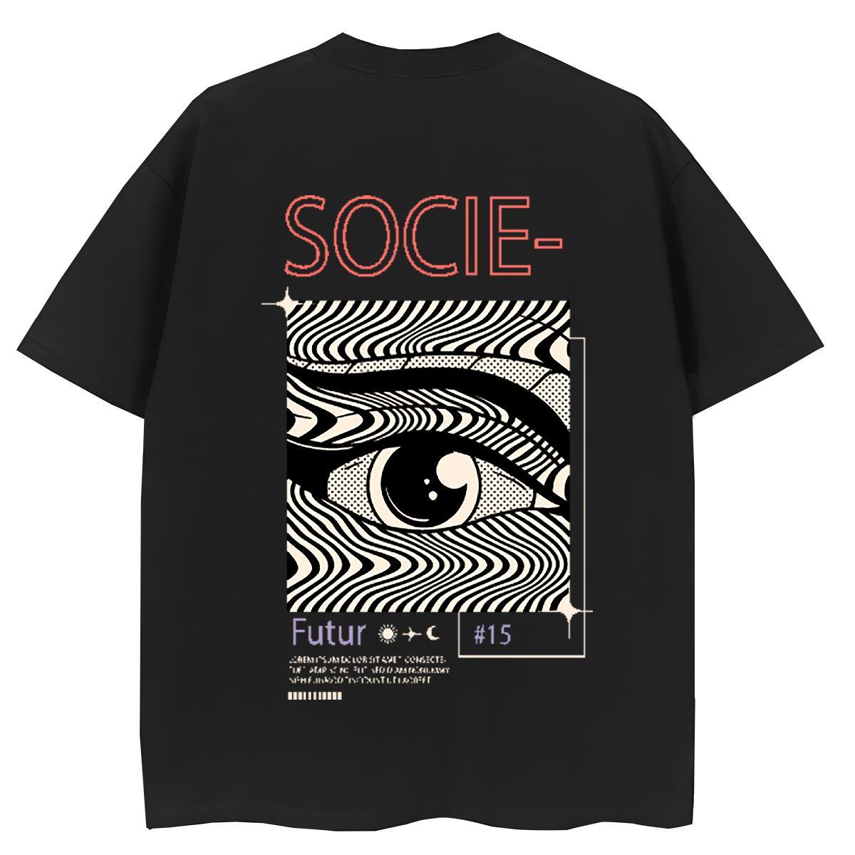 TOP Quality T shirt 230g Pure Cotton Crew Neck Breathable High Street Hip Hop eyes Woman Tshirt Nice Cartoon Print Clothes