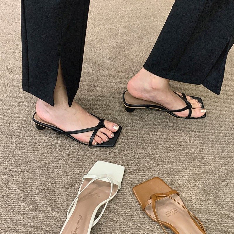 For Women Slippers Wearing Fashion On The Outside New Summer Half Slipper Roman Sandals Fairy Style Medium Thick Heel Ddmysaturn