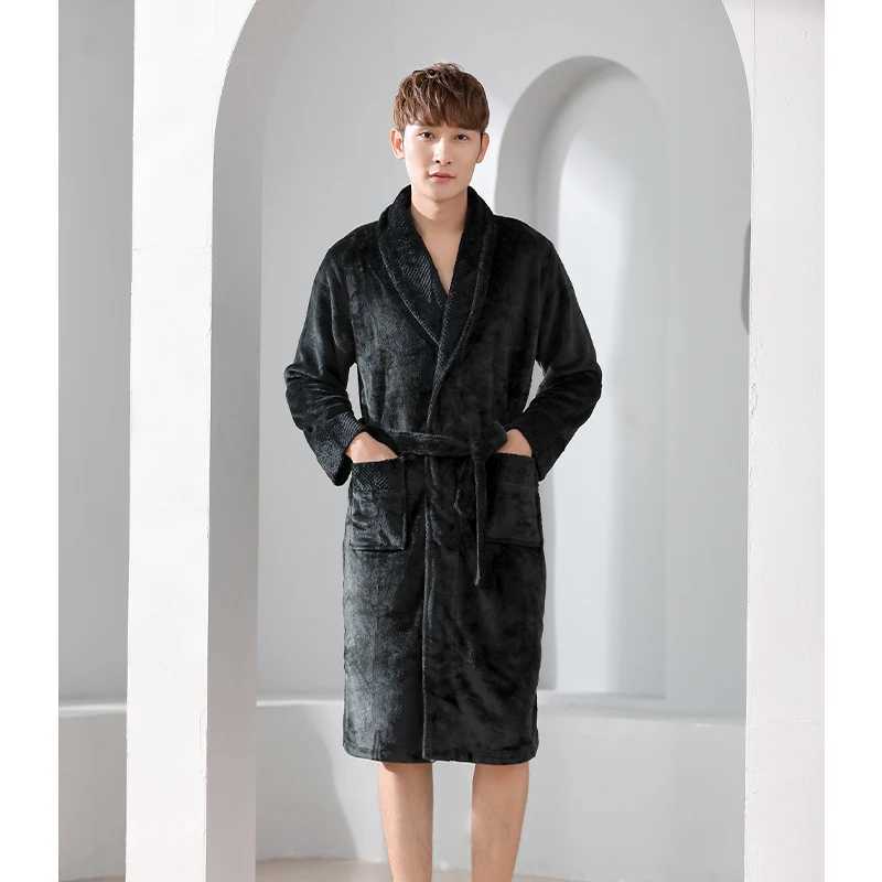 New Winter Couple Long Sleeve Thick Warm Flannel Kimono Robes for Men Coral Velvet Sleepwear Bathrobe Women Homewear Night DressXJ241018