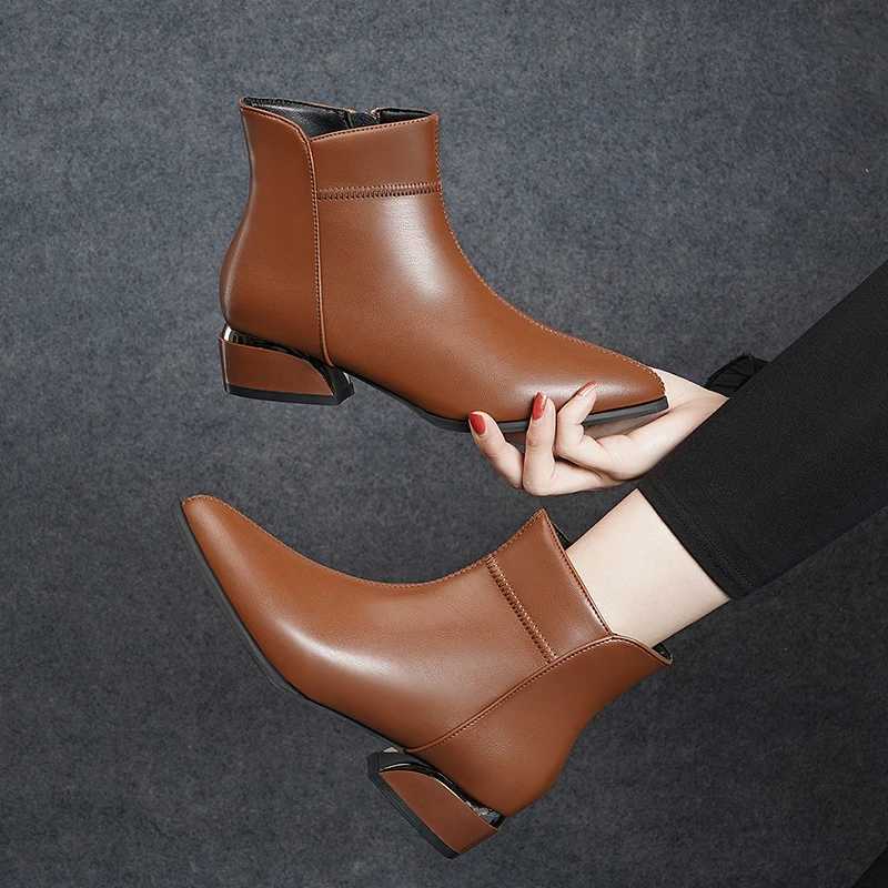2025 Fashion Womens Ankle Boots Sexy Autumn Winter Pointed Toe High Heels Leather Casual Black Shoes Size 35-41 Y241019