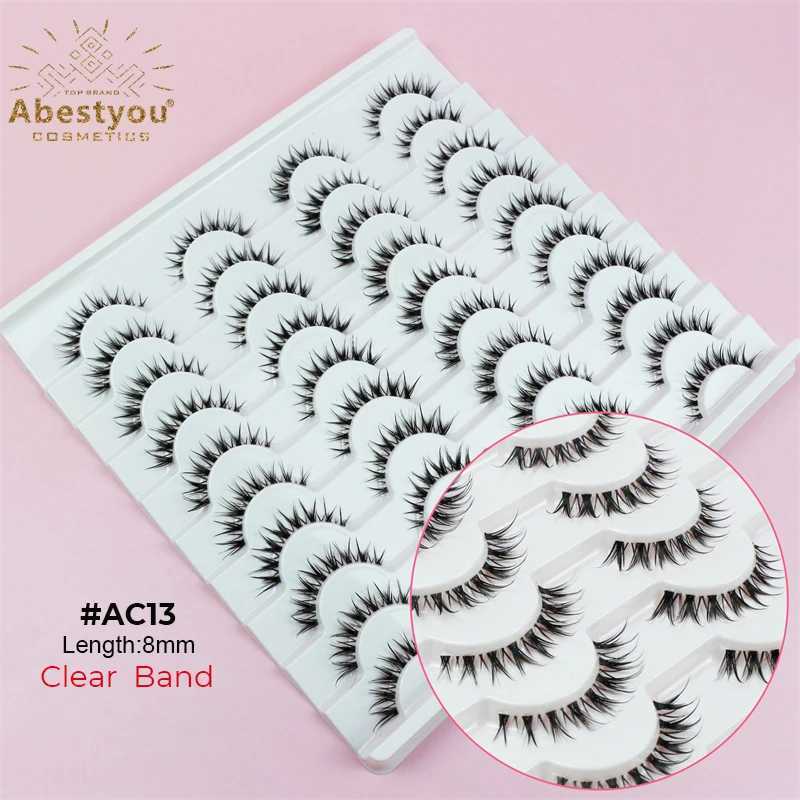 Abestyou 8mm 20Pairs Invisible Strip Soft Clear Band 3D Faux Mink Wispy Eyelash Korea High Quality Short Reusable Lashes Make-upXJ241019