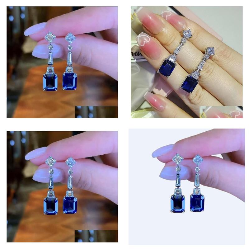 Sterg Sier Sapphire Blue Drop Chandelier Earrings for Women 4