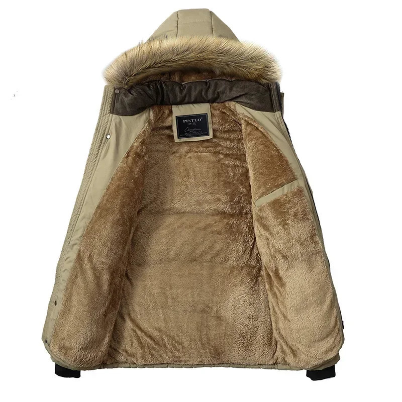 Winter Wool Lined Warm Mens Jacket Fur Collar Long Hooded Windproof Park Mens Winter Jacket M-5XL Mens Clothing 241019