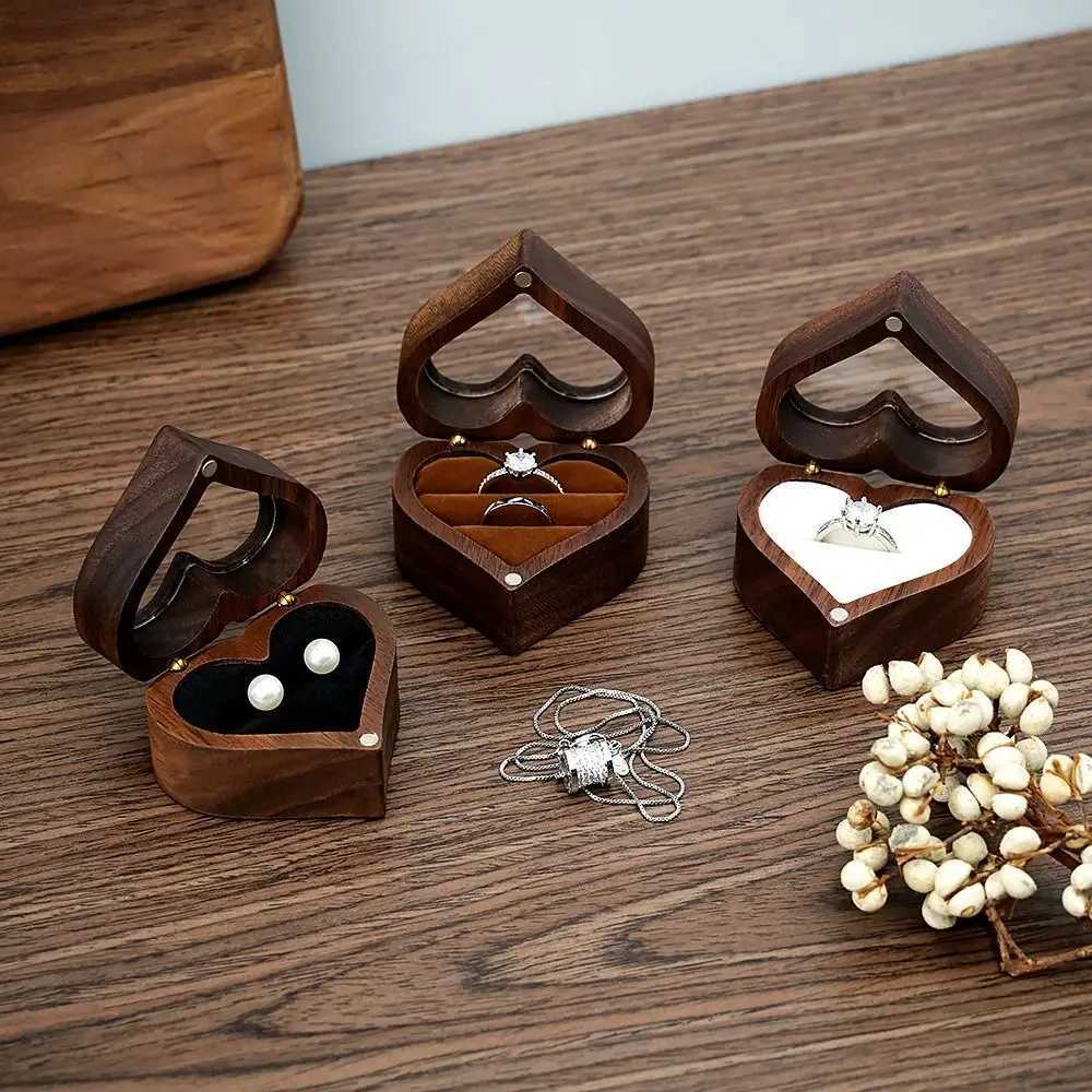 Wooden jewelry box heart-shaped ring display box engagement wedding couple ring storage rack W241019