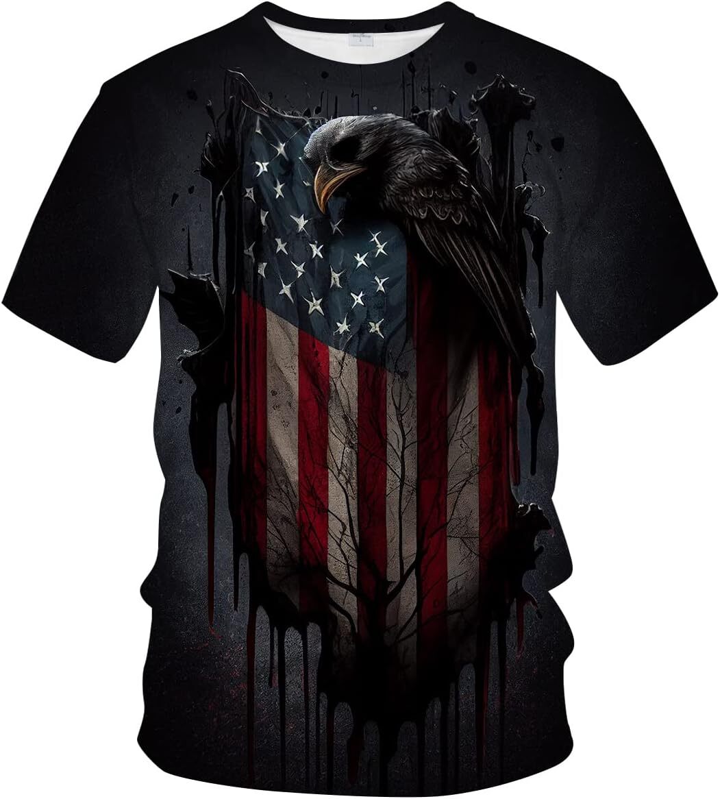Mens T shirt American Skull Flag Shirt Men's American Patriotic Flag Cool Tee Top tee Casual tops summer clothes Fashionable and breathable