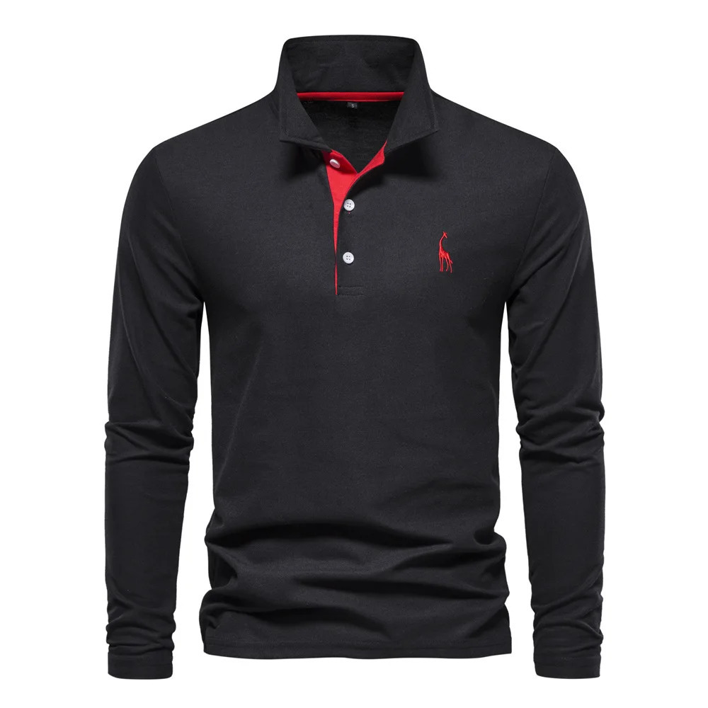 mens polo T-shirt embroidered solid color long sleeved golf polo shirt mens spring social business polo top 241018