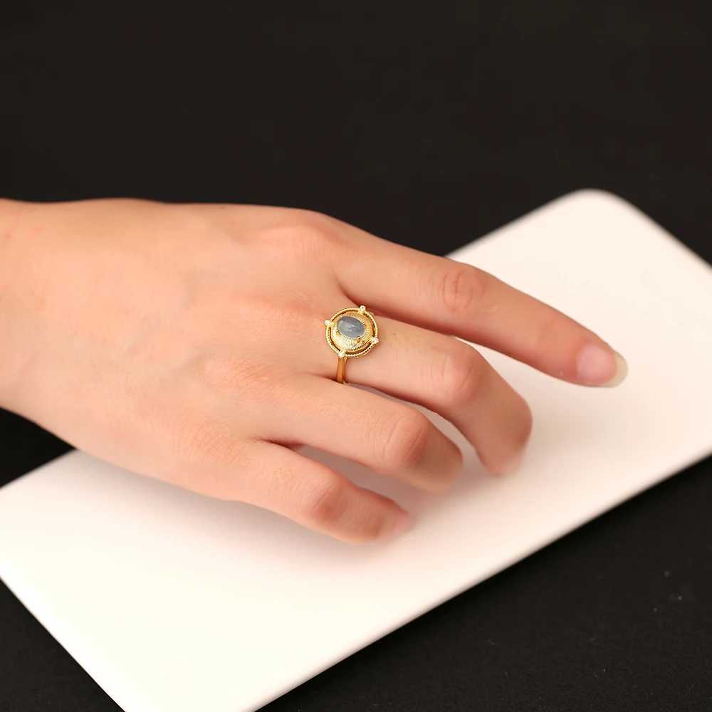 New 18k gold-plated S925 sterling silver womens ring paired with aquamarine wedding jewelry adjustable size Y241019