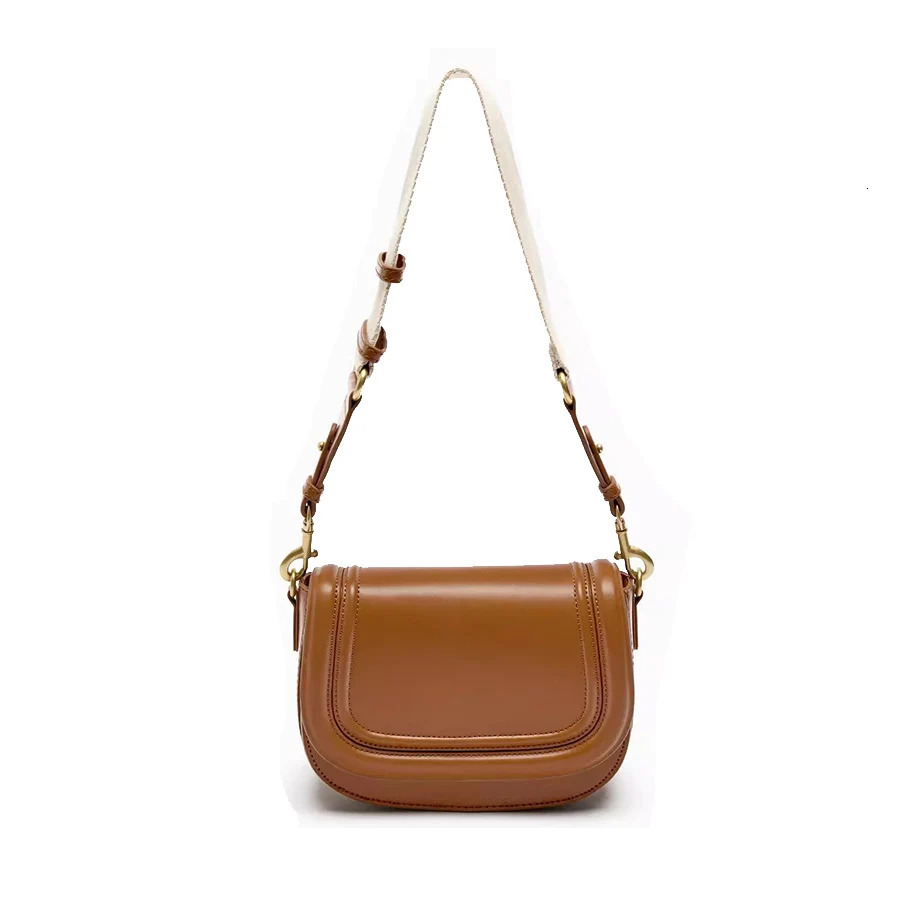 Womens handbag casual homeless bag handbag wide shoulder strap PU half moon crescent bag Communicating saddle shoulder bag 241018