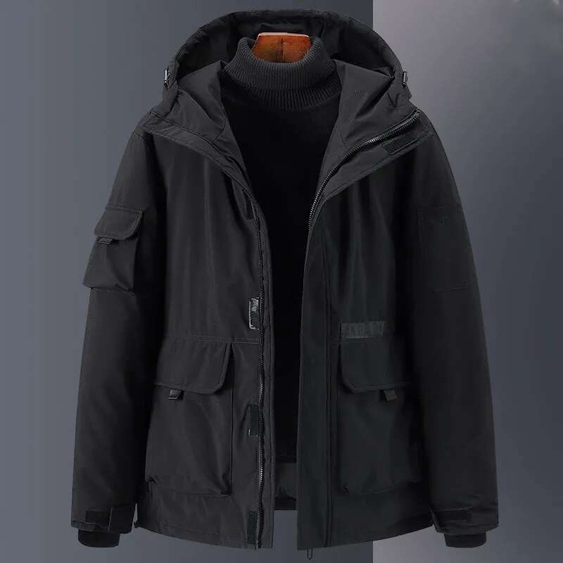 ZOZOWANG 2024 Winter Thick 90% White Duck Down Jacket Hooded Military Style Multi-Pockets Casual Men's Outwear