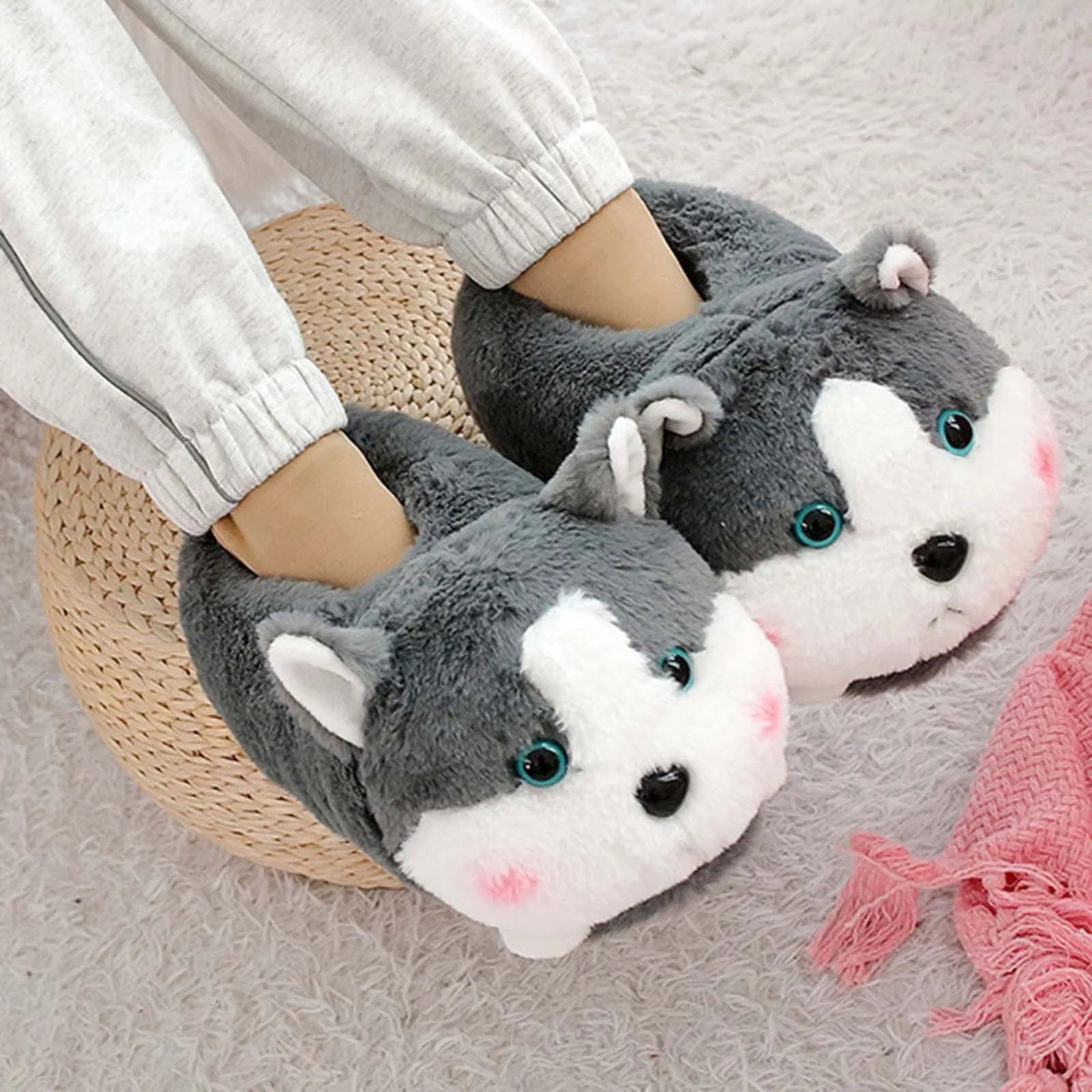 Womens Cute Cartoon Slide Christmas Elk Pig Animal Plush Indoor Comfortable and Warm Cover Heel Anti slip Slide Winter Slide 241018
