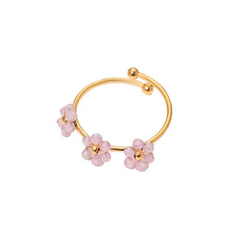 Cute Pink Zircon Wreath Womens Stainless Steel Jewelry Womens Summer Accessories Open Adjustable Couple Ring Gift Y241019