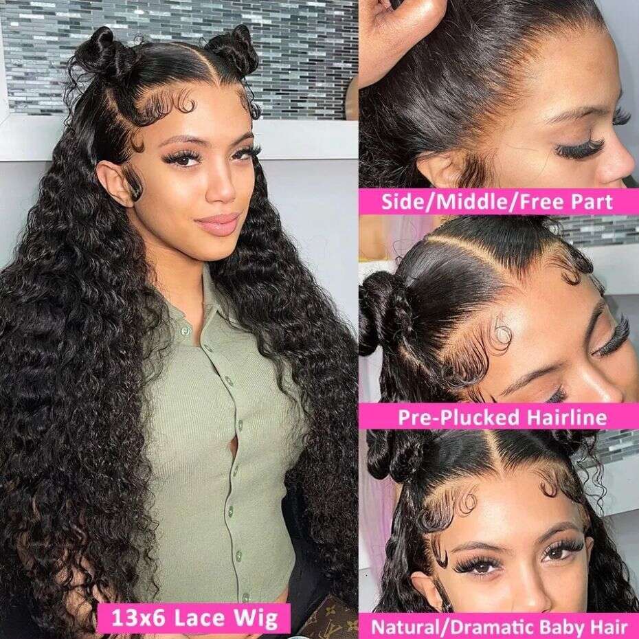 Wave x Deep HD Transparent Lace Frontal Wig Curly Front Human Hair For Women Pre Plucked Closure
