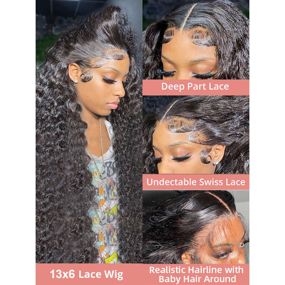 40 Inch Deep Wave 13x4 13x6 Frontal Glueless Human Hair Wig Brazilian PrePlucke Water Curly 360 HD Lace Front Wigs 250%