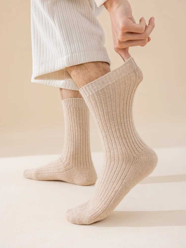 3 Pair Winter Thick Warm Mens Wool Socks Harajuku Retro Fashion Long Socks High Quality Breathable Business Thick Terry SocksXJ241019