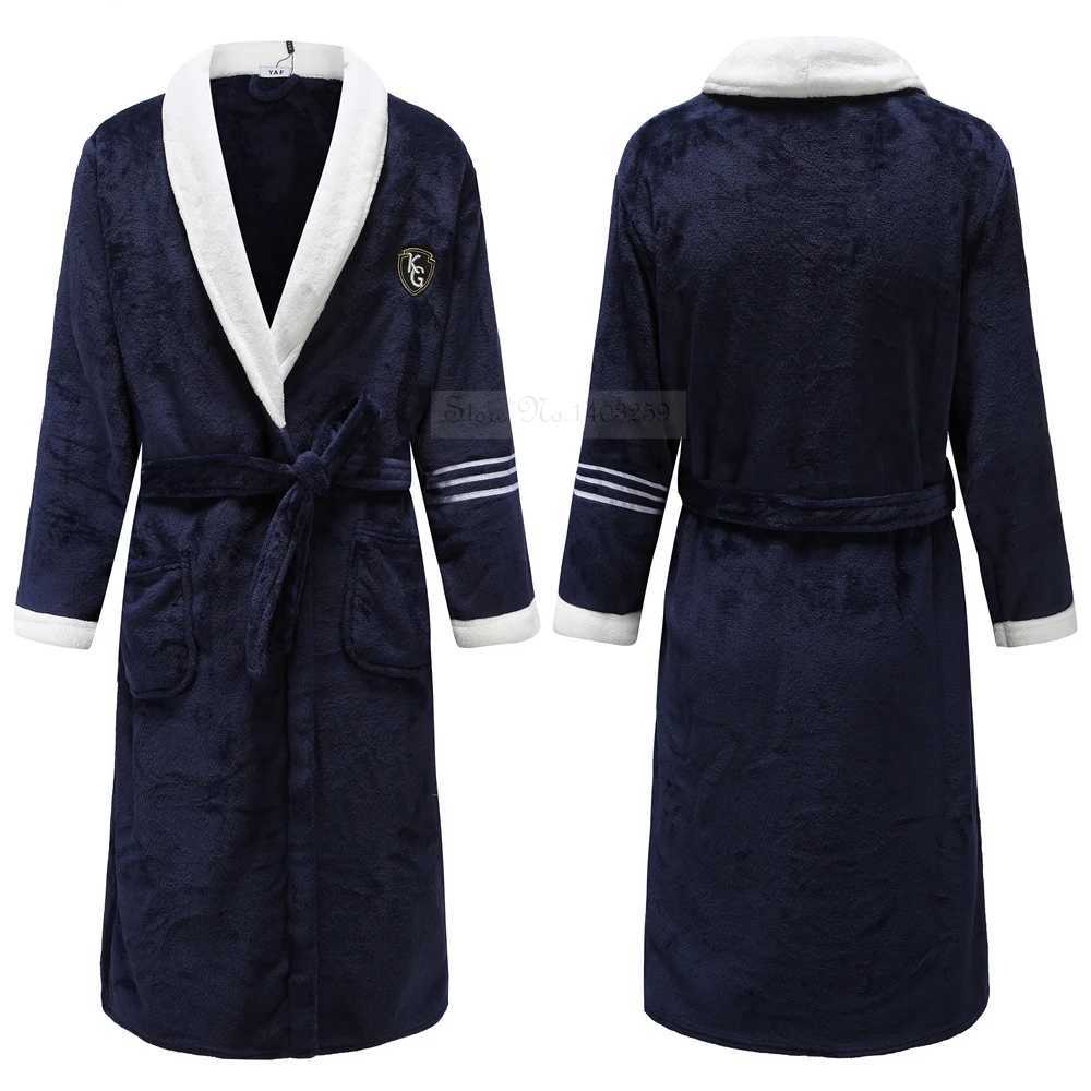 Autumn Winter Warm Coral Fleece Bathrobe Gown Thickened Flannel Men Robe Sleepwear Nightwear Loose Casual Home Wear LoungewearXJ241018