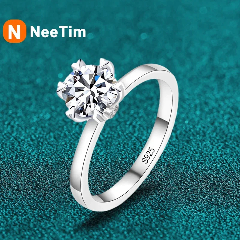 NeeTem 0.5ct 5mm D/VVS Womens Ring Solid 925 Sterling Silver Card Ring 241007