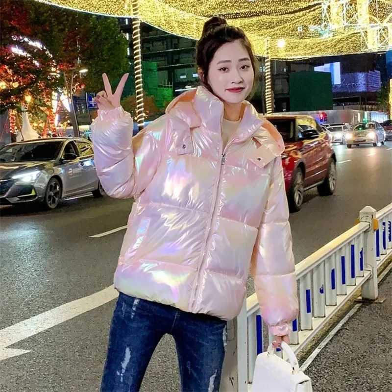 Winter Parkas Women Jacket 2024 New Glossy Down Cotton Padded Parka Long Sleeves Casual Snow Wear Coat Female Jackets OutwearX241019
