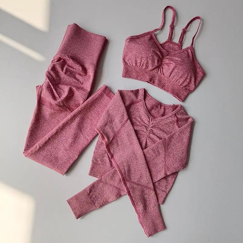 Yoga Set Sport Suit Long Sleeve Crop Top High Waist Leggings Seamless Gym Tracksuit Fitness Workout Clothes Women Sportswear 241010
