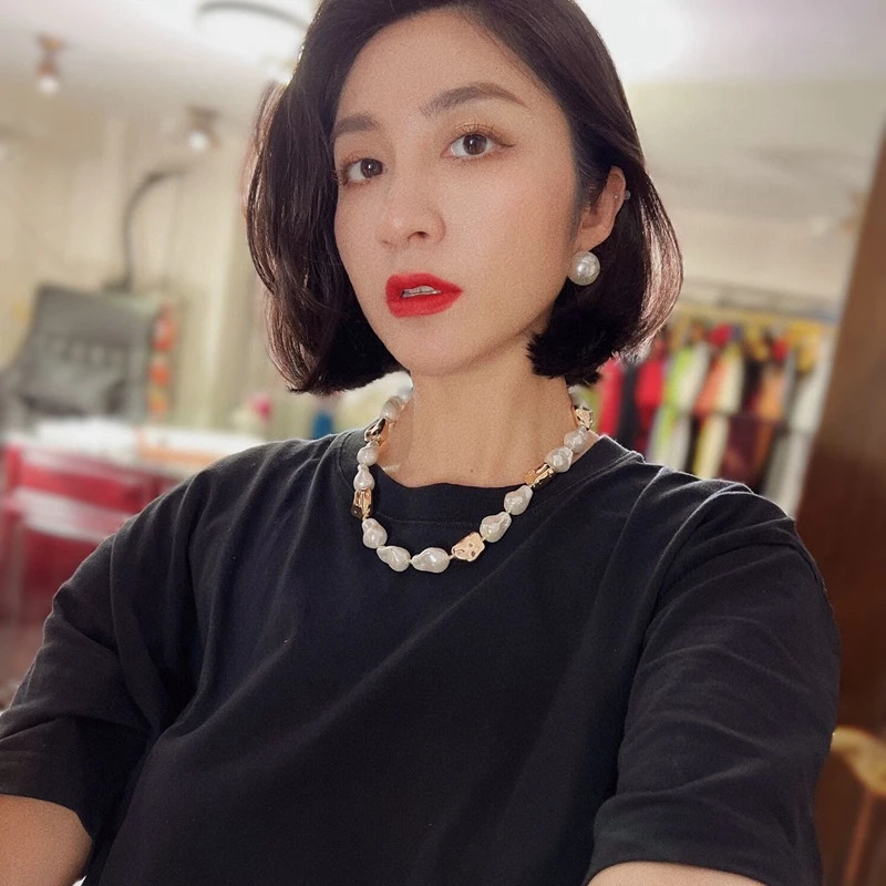 100% natural irregular freshwater Baroque pearl necklace suitable for womens 14K gold filled gold nugget fashion light 241018