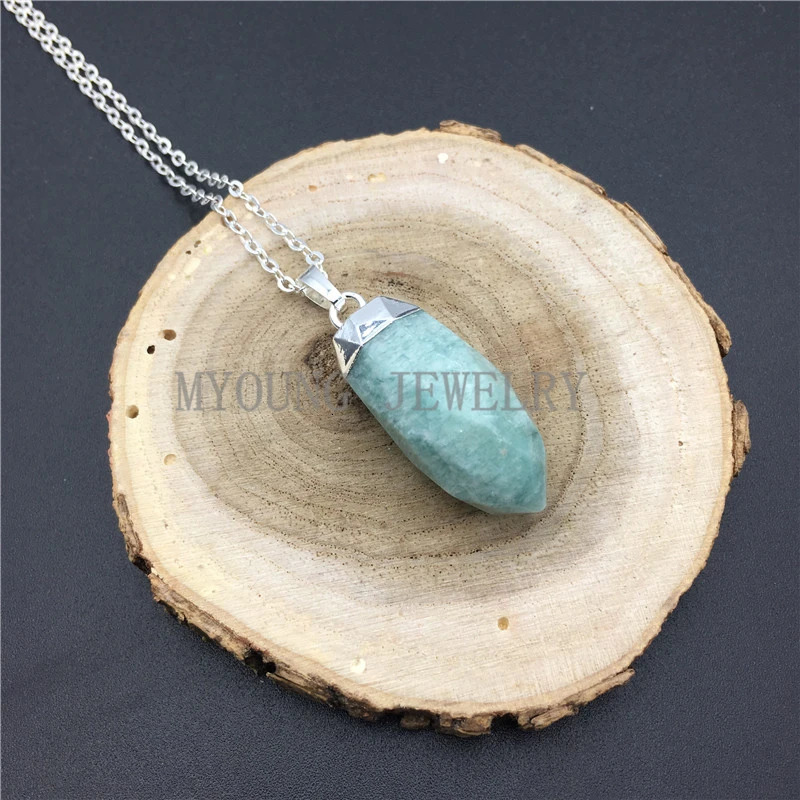 MY0898 natural stone face nail pendant necklace small gemstone stone bounce gold or silver colored necklace kolye 241018