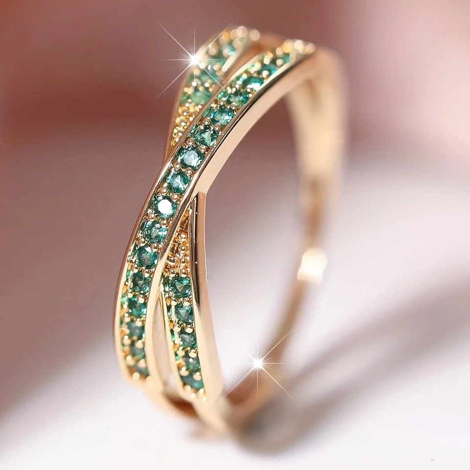 Minimalist Stacking Crossed Wedding Bands Black Gold Silver Color Blue Red Green Stone White Zircon Thin Rings For Women Jewelry 241010