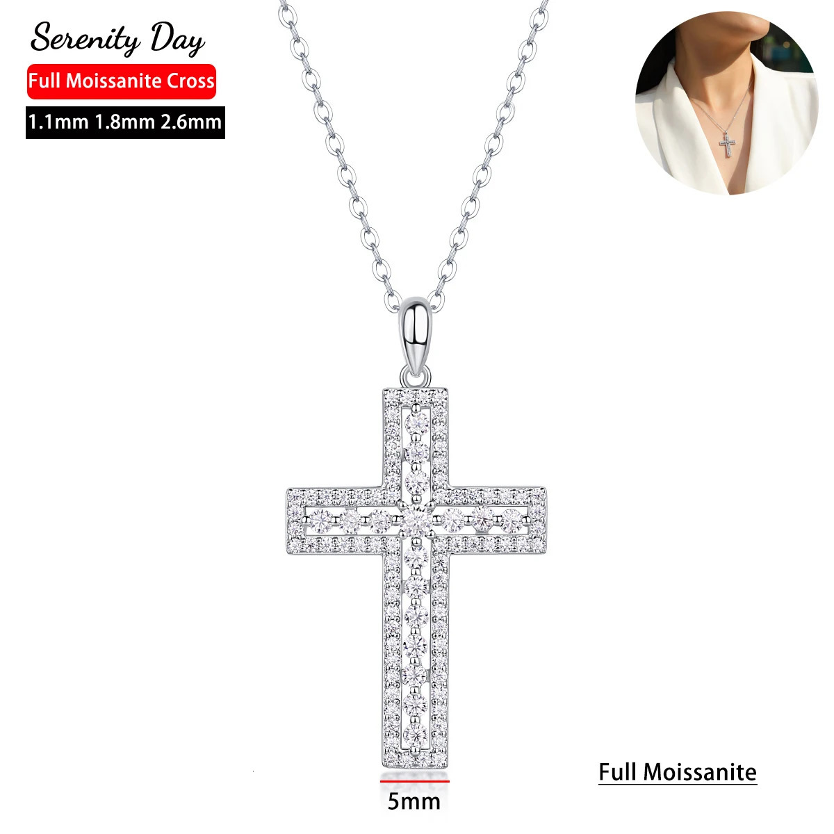 Serenty D-color all silica womens cross necklace S925 pure silver sparkling Jesus pendant necklace plated with 18K jewelry 241018