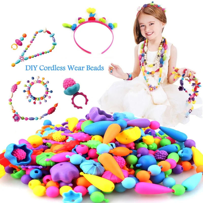 Pop Art beads are clipped together for childrens jewelry fashion kits DIY necklaces and bracelets crafts birthday toys gifts childrens beads 241018