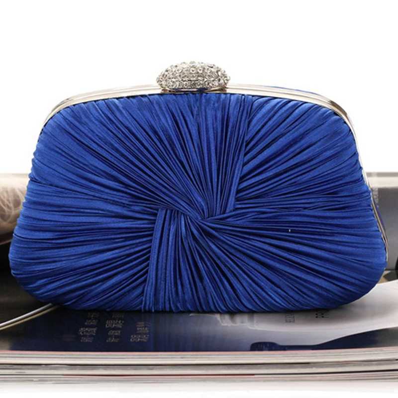Royal Blue Folded and Pillow shaped Clutch Bag Elegant Designer Clutch with Chain Rhinestone Buckle Wedding Party Wallet 2024 Y241019