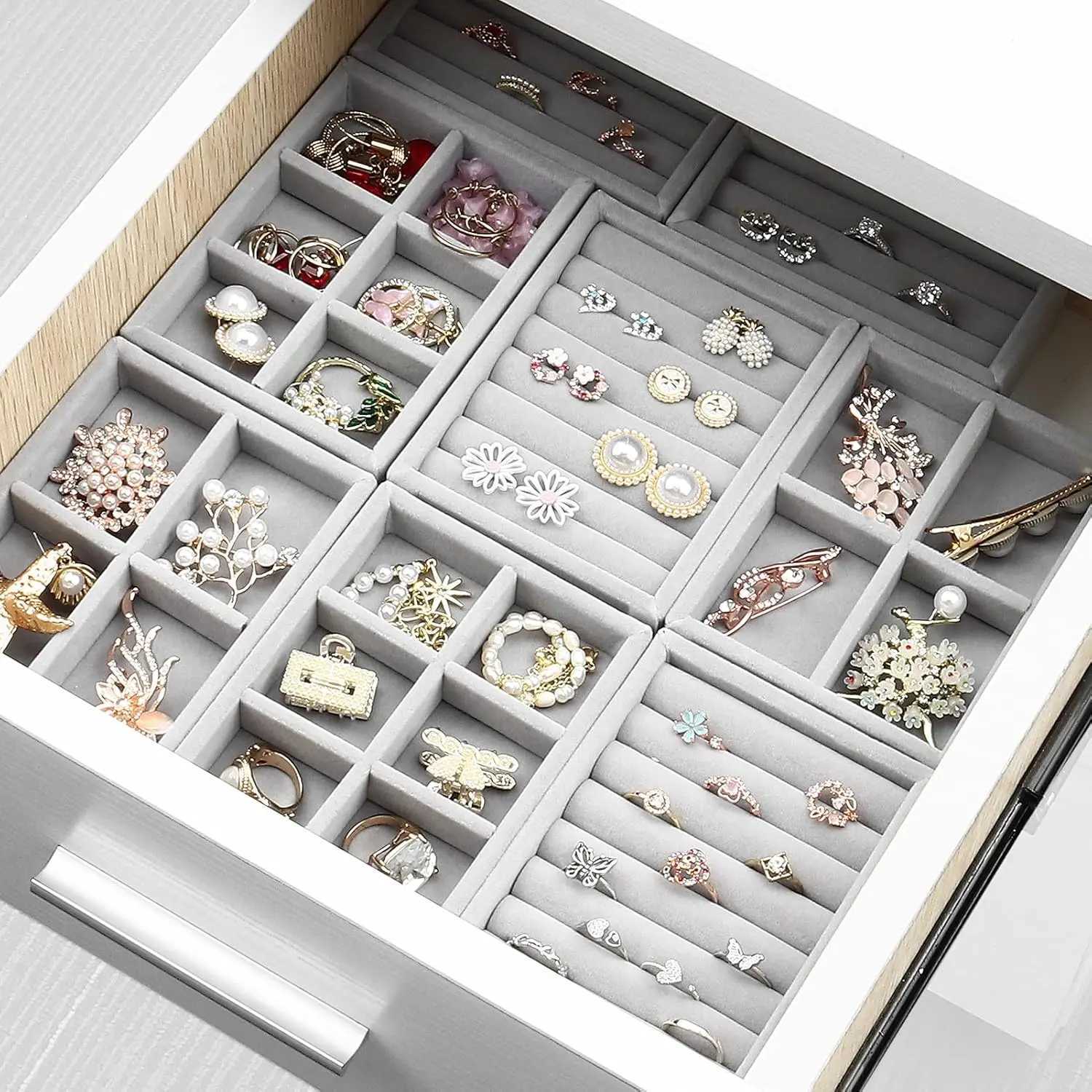 Hot Jewelry Manager Velvet Jewelry Storage Tray Display Ring Bracelet Necklace Storage Box Display Drawer Manager Tray W241019