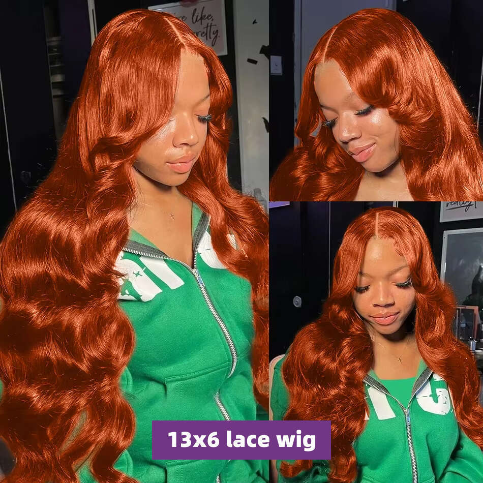 30 32Inch Ginger Orange Body Wave Wig Brazilian 220% 13x4 13x6 HD Lace Frontal Human Hair Wigs For Women