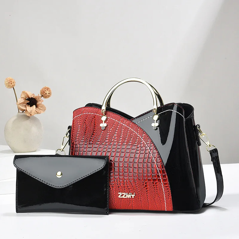 direct selling womens shiny leather handbag with wallet large capacity composite bag shoulder cross bag 241018