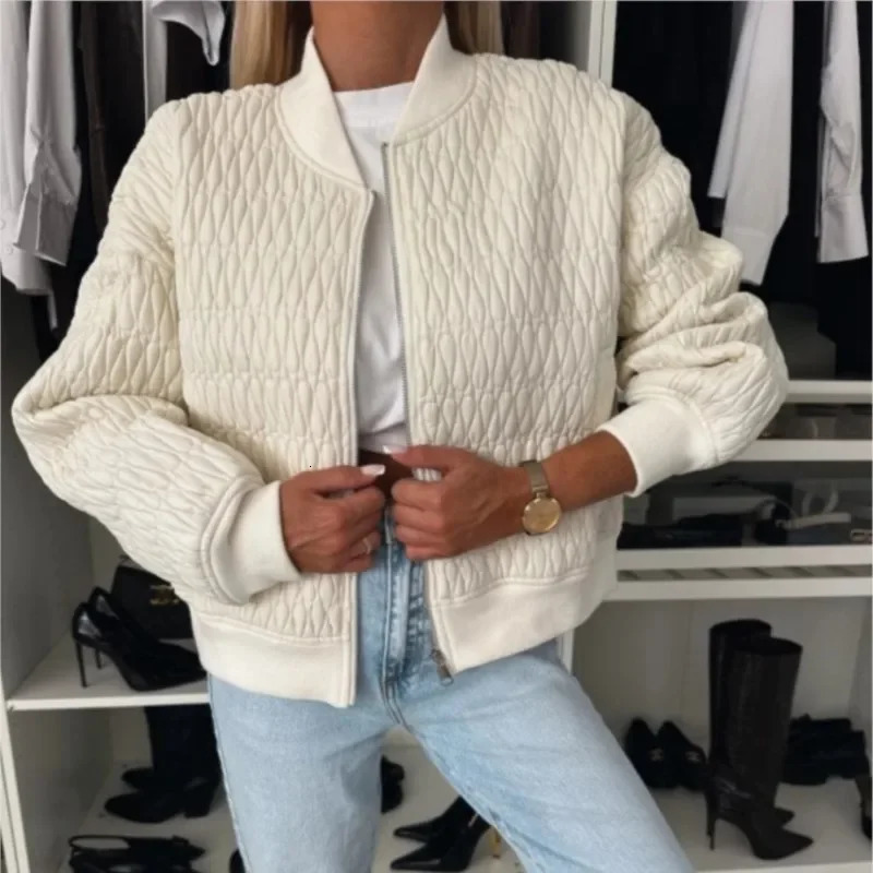 Casual Short Baseball Jacket Womens Autumn Winter Thin Cotton Lined Jacket Womens Zipper Open Fleece Sweater Coats Jackets 241019
