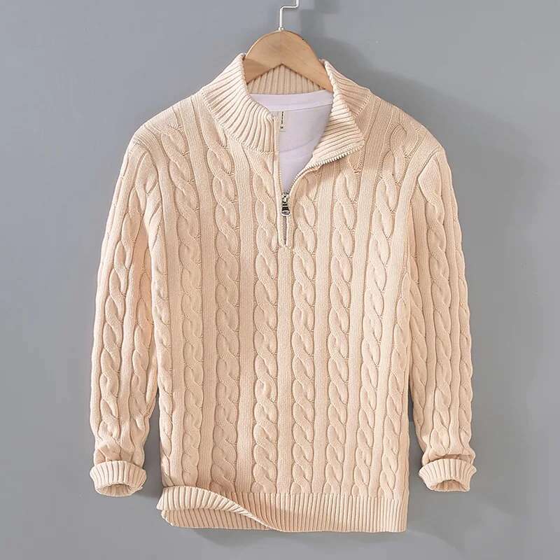 Autumn And Winter New Half High Neck Thickened Thick Needle Men's Zipper Loose Large Versatile Pullover Knitted Sweater