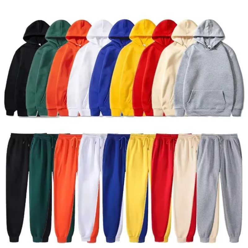 Mens autumn and winter new solid color hooded sweatshirt+pants two-piece fashionable casual sports set size S-4XL W241018