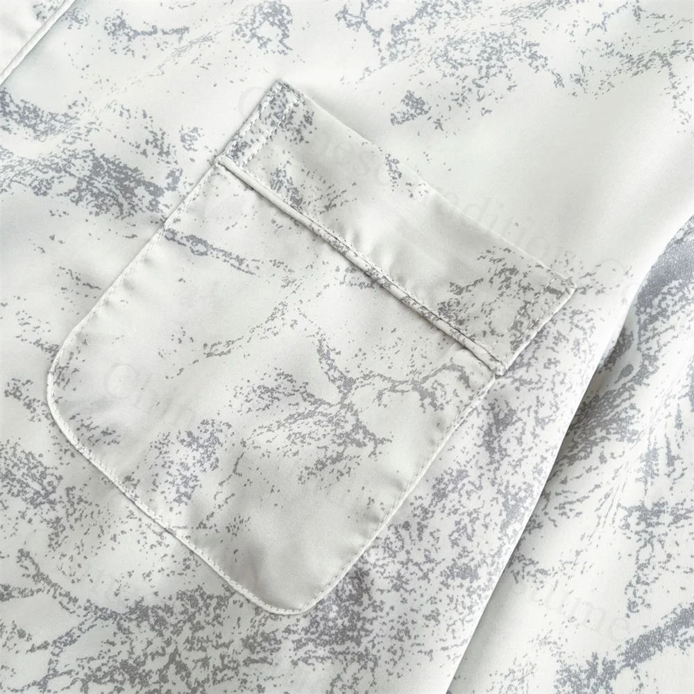 Long sleeved pajama set ice silk pajama womens loose home printed shirt and pants Trouser set 2PCS pajama soft pajama 241009