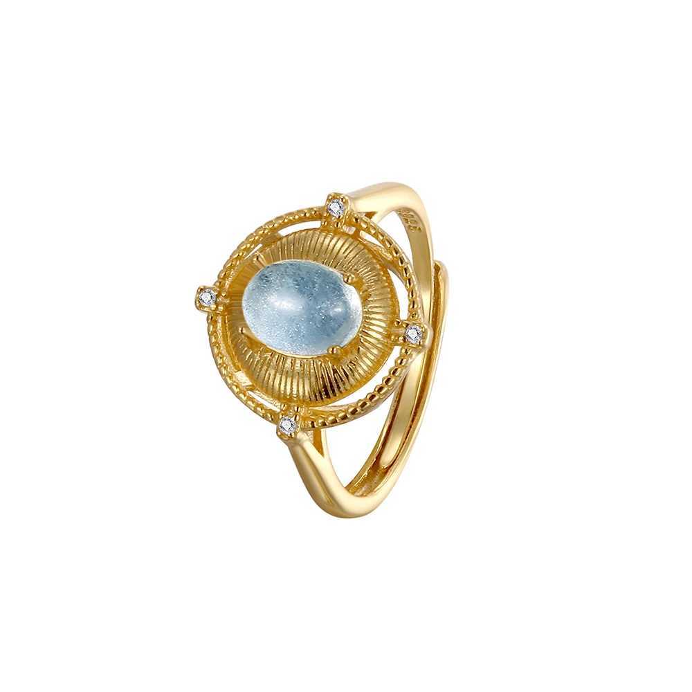 New 18k gold-plated S925 sterling silver womens ring paired with aquamarine wedding jewelry adjustable size Y241019