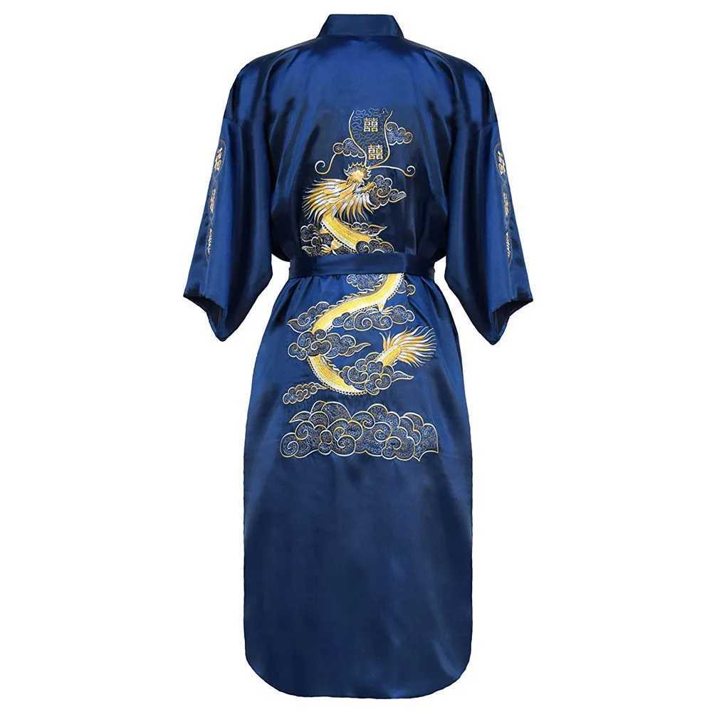Kimono Bathrobe Gown Home Clothing PLUS SIZE 3XL Chinese men Embroidery Dragon Robe Traditional Male Sleepwear Loose NightwearXJ241018