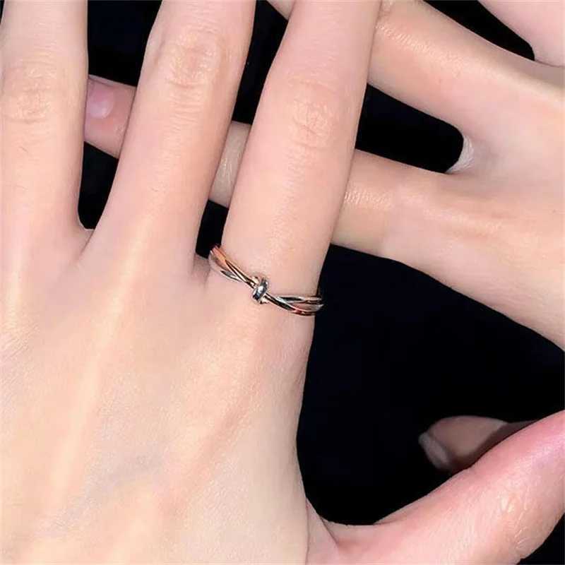 1 piece of simple retro ring womens ring Korean style cold wind index finger knot ring metal wedding couple party jewelry Y241019