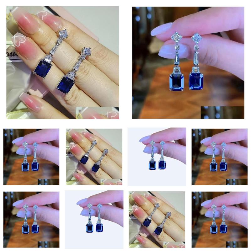 Sterg Sier Sapphire Blue Drop Chandelier Earrings for Women 4