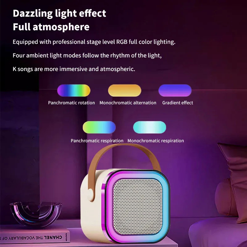 K12 Karaoke Machine with 1-2 Wireless Microphone Portable 5.3 PA Bluetooth Ser System RGB Light Audio Home KTV Childrens Gift 241019 ww