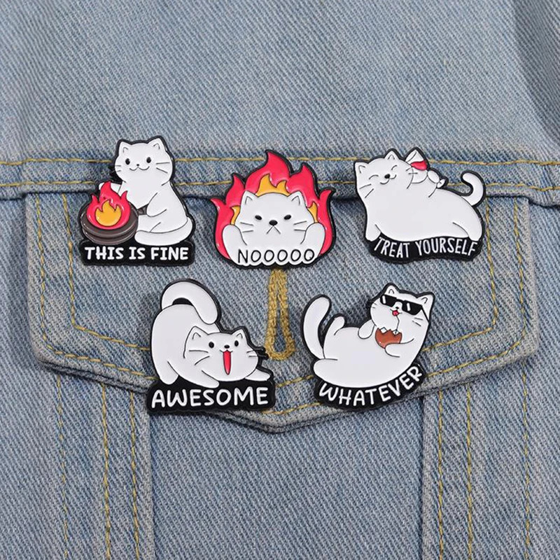Cute white cat enamel pin customization. This is a great way to treat your own brooch lapel badge animal jewelry gift to friends 241018