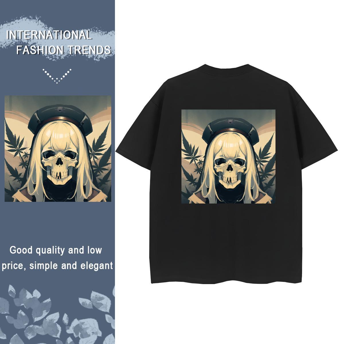 Fashion New T Shirts Women 230g Pure Cotton Round Neck Short Sleeve Casual skull Women Tees Loose fit Graphic Clothes