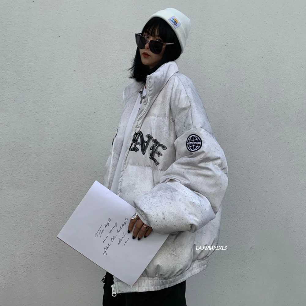 Women's Down Parkas Winter Jacket women 2023 Letter Embroidery Badge Strtwear Warm Thick Zipper Harajuku All-match Parka Jackets Coat Y241019H5IW