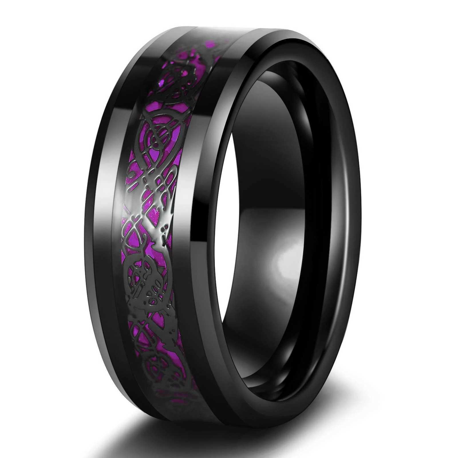 Charming Couple Ring Romantic Purple Rhinestone Womens Ring Set Fashion Mens Stainless Steel Celtic Dragon Ring Fashion Jewelry Y241019