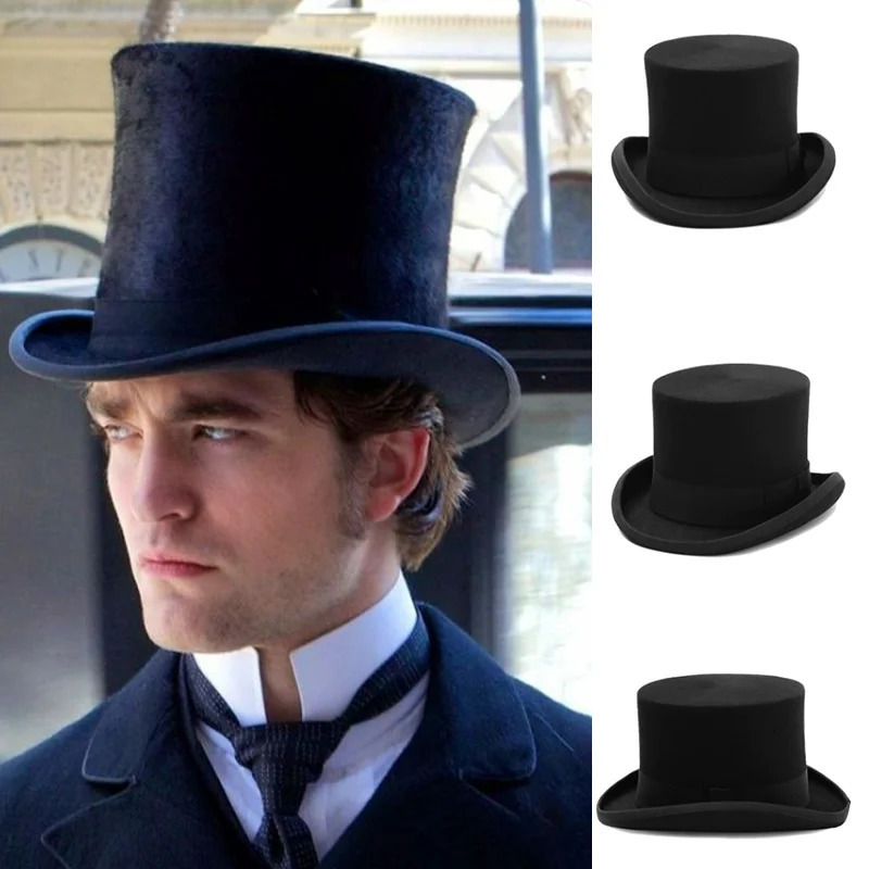 Mens Top Hat Magician President High Hat British Jazz Top Hat Mens Gentleman Flat Top Felt Hat 2024 Sombrero de Copa Brita nico 241018
