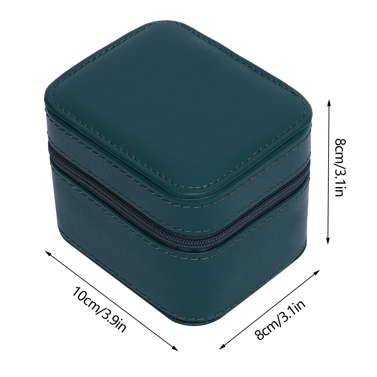 Green watch storage box with metal zipper and detachable pillow flannel lining for jewelry display box 241018