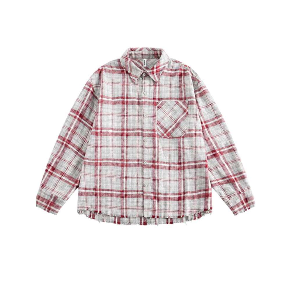 shanshi Men's shirts American in color blocked plaid lapel shirt men's and women's outerwear trendy brand loose casual handsome versati